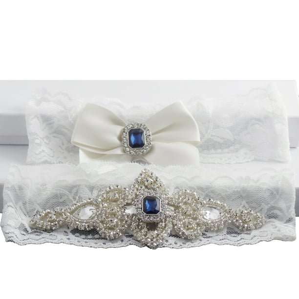Cream lace & Blue satin plus size Garter With Pearl heart & rhinstones Cream lace & Blue satin plus size Garter With Pearl heart & rhinstones